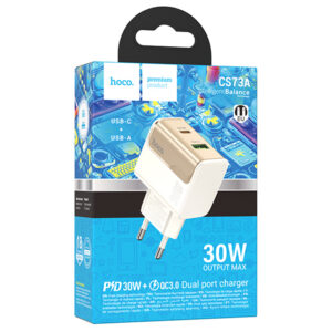 Hoco (CS73A) » Incarcator Retea, (PD30W+QC3.0) 1xUSB-C, 1xUSB, FastCharge, WHITE
