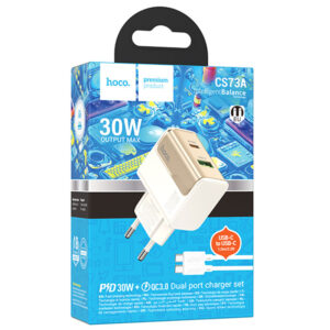 Hoco (CS73A) » Incarcator Retea + Cablu USB-C, 1m, (PD30W+QC3.0) 1xUSB-C, 1xUSB, Fast, WHITE