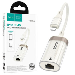 Hoco (UA41A) » Adaptor OTG Transfer, Lightning la Ethernet (Retea), 100Mbps, 15cm, WHITE