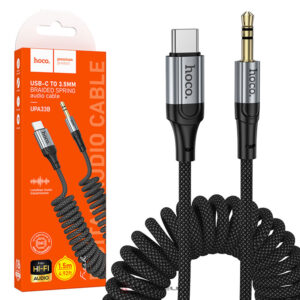 Hoco (UPA33B) » Cablu Audio, USB-C la Jack 3.5mm (M), Hi-Fi, Spring, Braided, FastCharge, 1.5m, BLACK