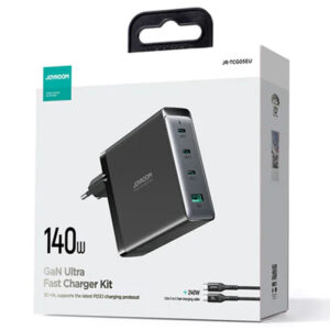 Joyroom (JR-TCG05EU) - Incarcator Retea + Cablu USB-C, Gan, 140W, 5V, 3xUSB-C, 1xUSB-A, PD, QC 3.0, Black