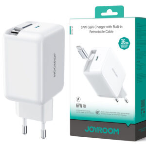 Joyroom (JR-TCL06) » Incarcator Retea + Cablu USB-C, 1m, GaN, (PD67W) 1xUSB, Retractabil, WHITE