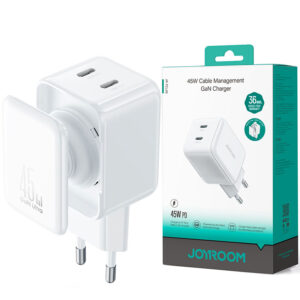 Joyroom (JR-TCL05) » Incarcator Retea + Cablu , 1m, GaN, (PD45W) 2xUSB-C, CableDeposit, WHITE