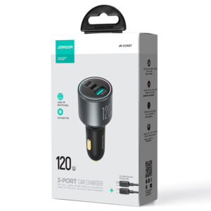 Joyroom (JR-CCN07) » Incarcator Auto + Cablu USB-C, 0m, PD120W, 2xUSB-C, 1xUSB, FastCharge, GRAY