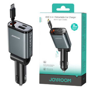 Joyroom (JR-CCL07) » Incarcator Auto + Cablu , 1m, (PD30W+QC3.0) 1xUSB-C, 1xUSB, Retractabil, BLACK