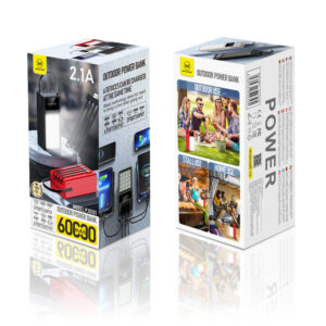 Maxcell (PJ0099) - Baterie Externa, PowerBank, 2.1A, 60.000mAh, 6 porturi iesire, Laterna 24 LED-uri, Digital Display